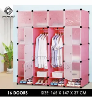 4 Column Elegant Plastic Wardrobe With Shoe Storage - Pink