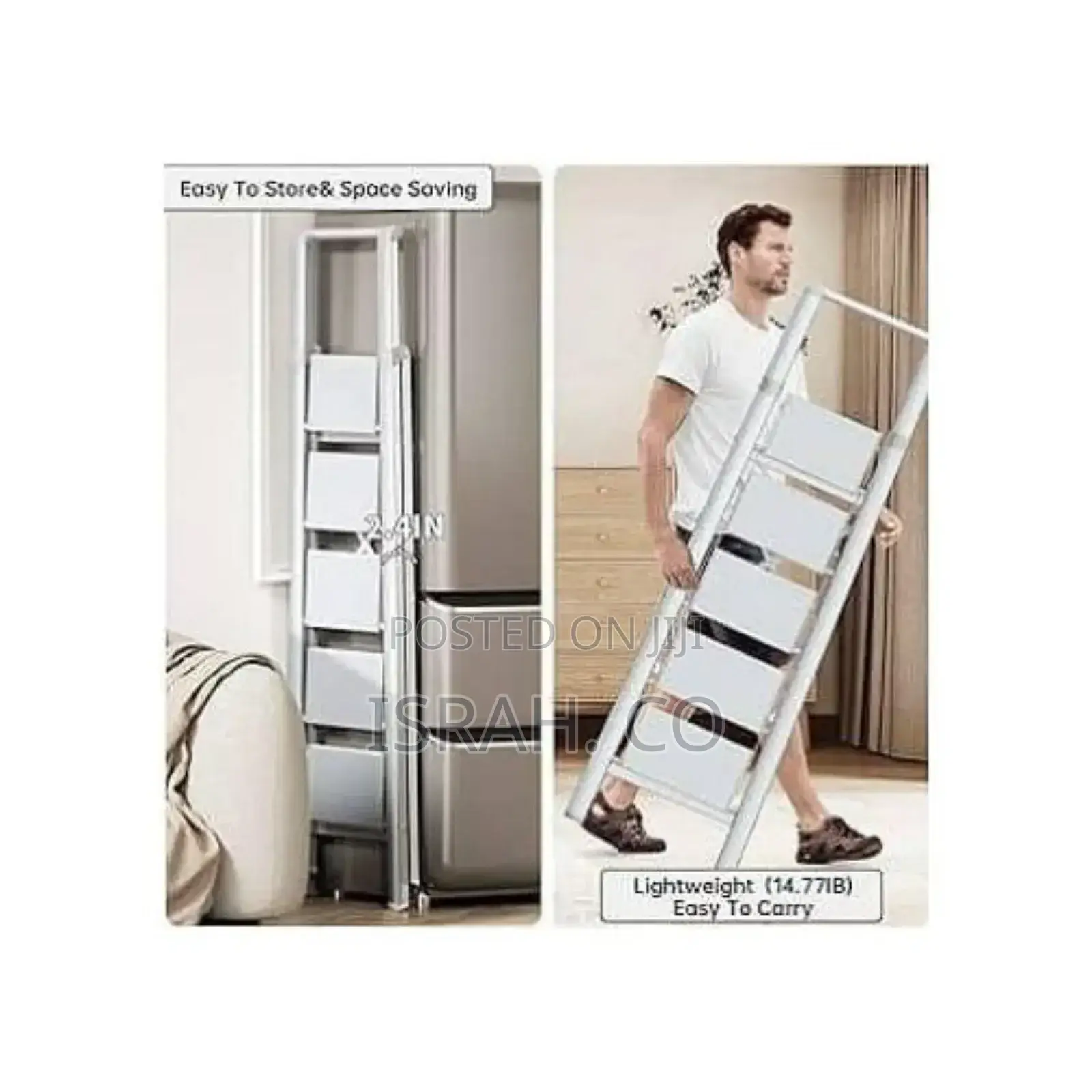Portable Folding Step Ladder With Handgrip, Multi-Use Steel