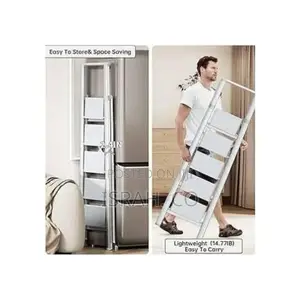 Portable Folding Step Ladder With Handgrip, Multi-Use Steel
