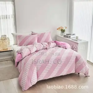 1 Fitted Bed Sheet, 4 Pillowcases Duvet Set Pink