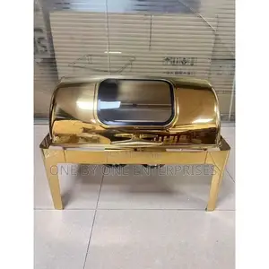 Golden Food Warmer Chaffing Dish With Glass Window Display