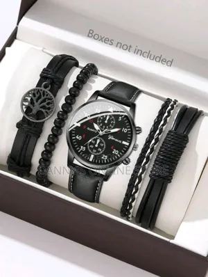 Jasonrolls Black 5pcs Men's Watch, Fashion Men's Sports Watc