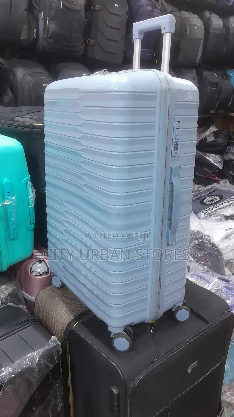 Plastic Rubber Sky Blue Suitcase