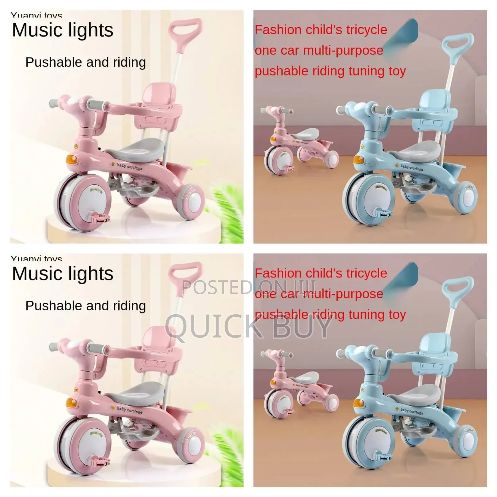 Pushable and Riding Plastic Tricycle