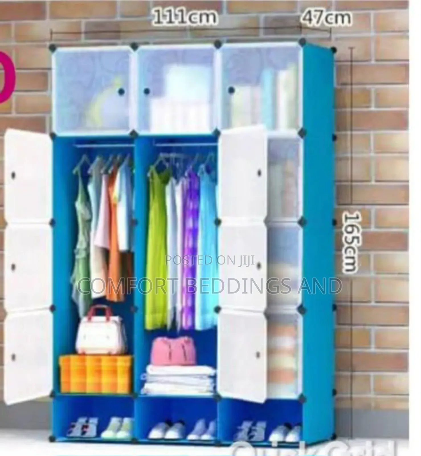 Three Column Plastic Closet With Double Hanging Rail