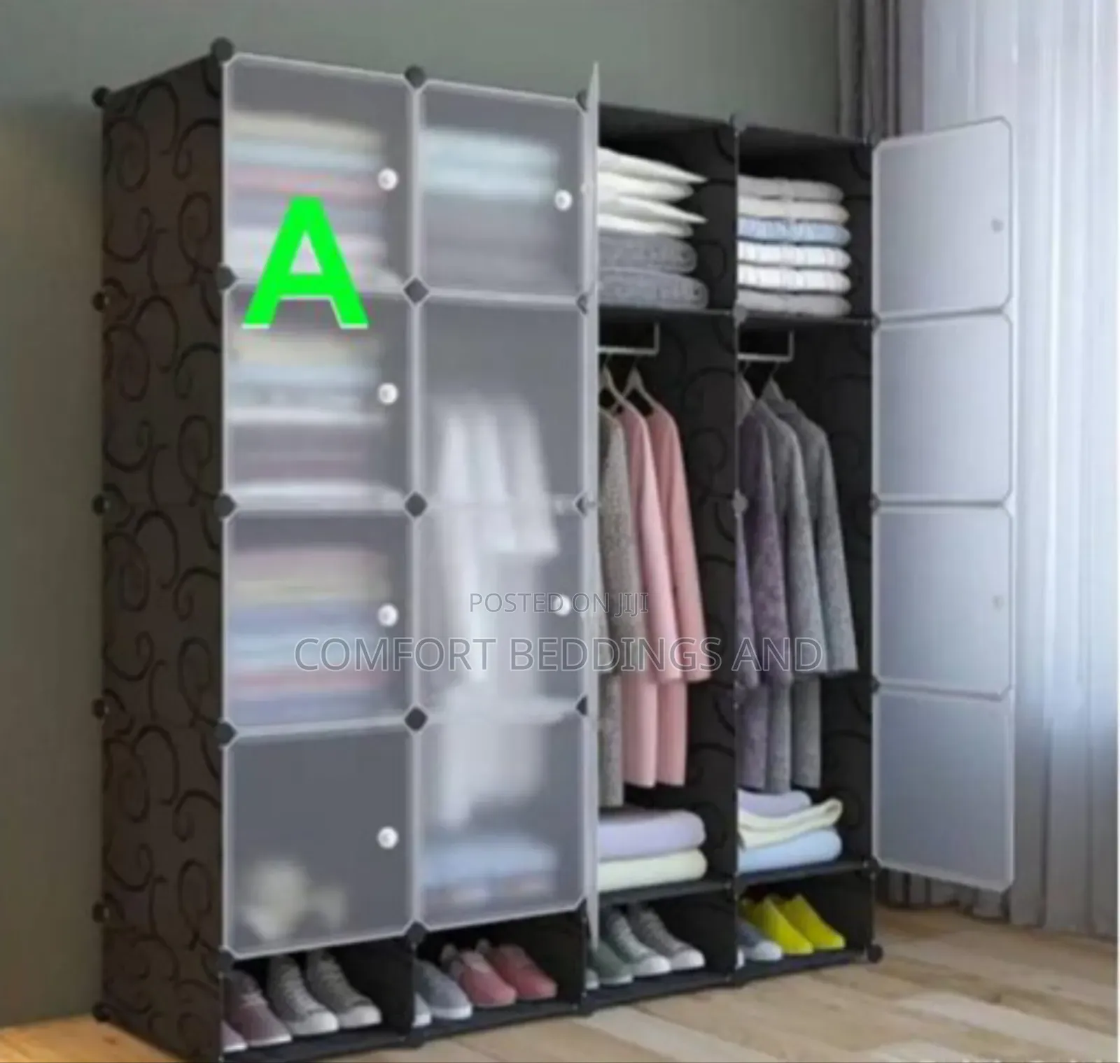 Four Column Plastic Closet With Shoe Rack Black