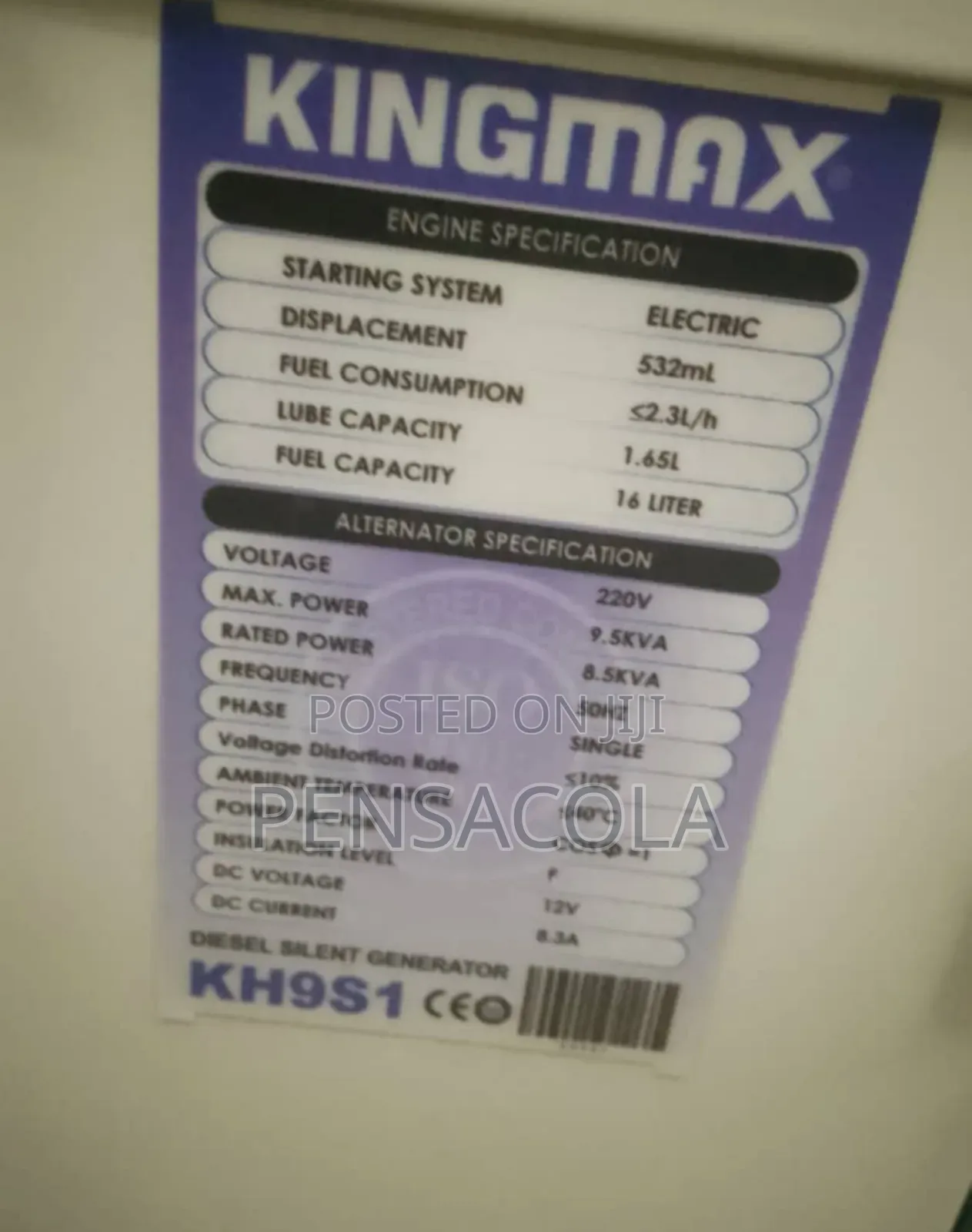 9.5kva Kingmax Generator