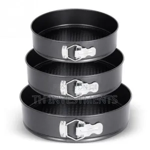 3 Pieces of Round Baking Cake Mould Pans Trays- Black 