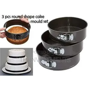 3 Pieces of Round Baking Cake Mould Pans Trays- Black 