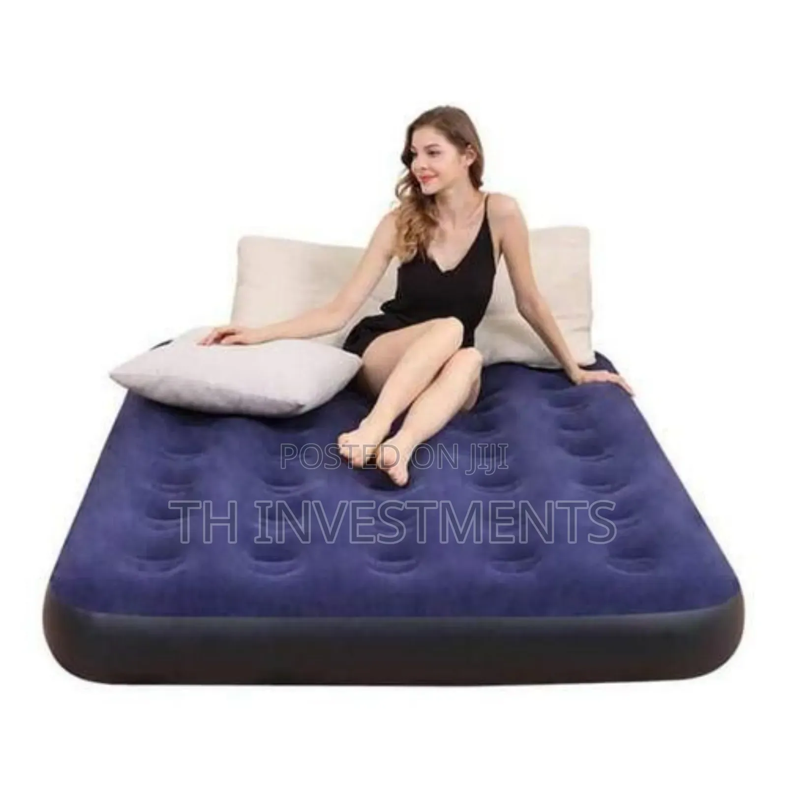 4x6 Double Air Bed Inflatable Camping Mattress - Navy Blue.