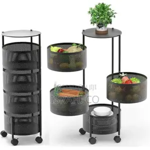 Round 4-Tier Rotating Storage Shelf Cart With Wheels.