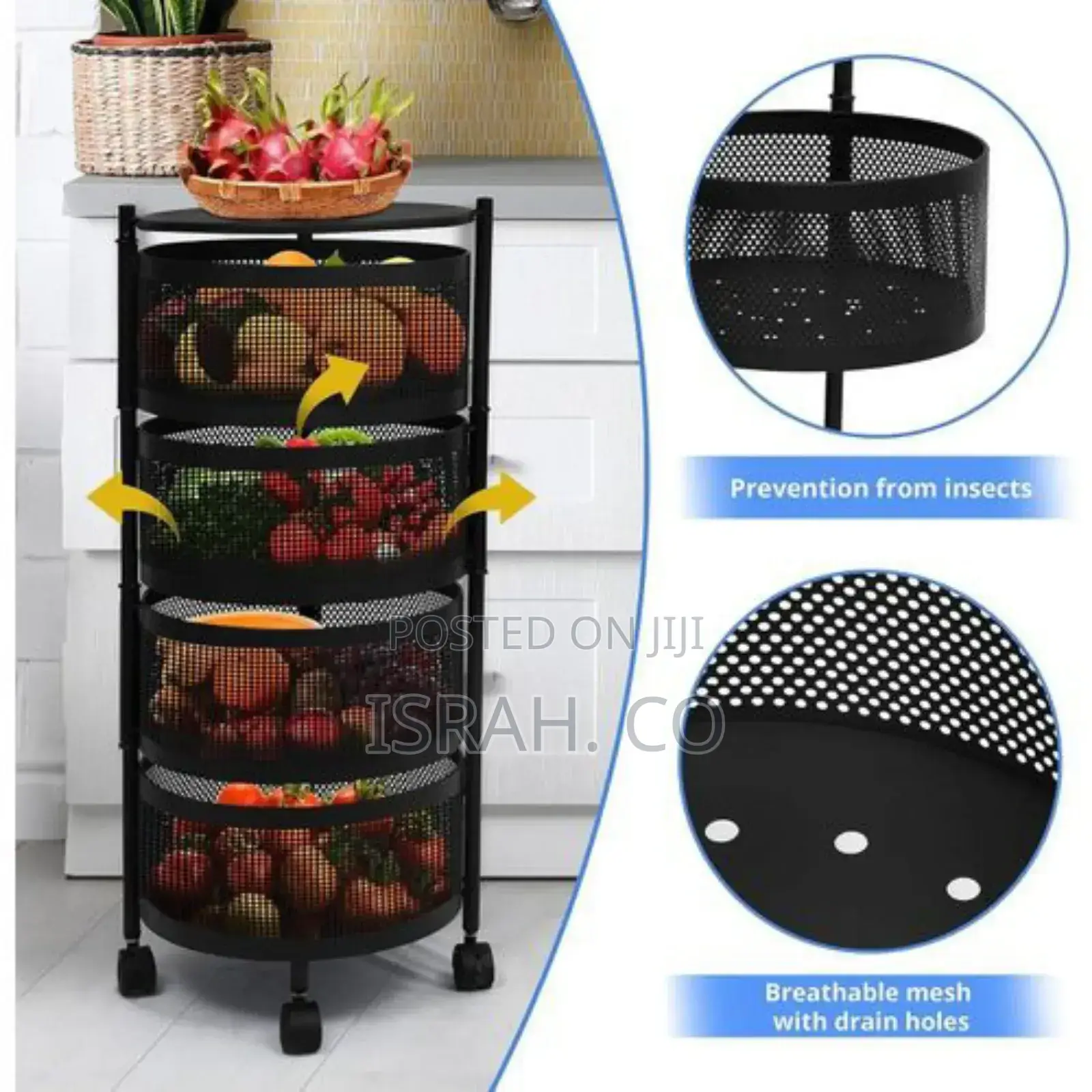 Round 4-Tier Rotating Storage Shelf Cart With Wheels.