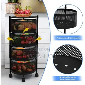 Round 4-Tier Rotating Storage Shelf Cart With Wheels.
