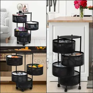 Round 4-Tier Rotating Storage Shelf Cart With Wheels.