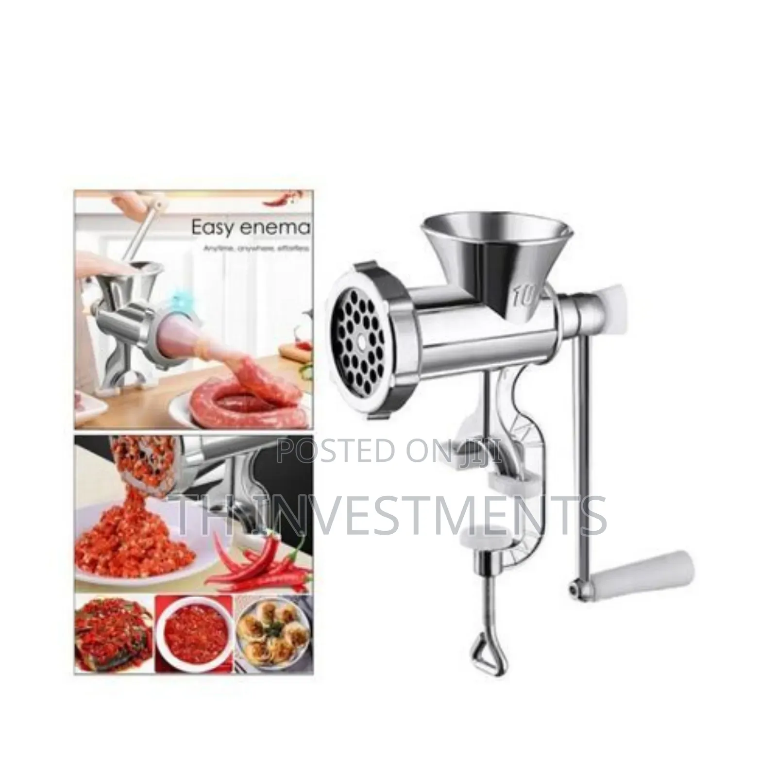 Hand Operated Meat Mincer Grinder - Silver 