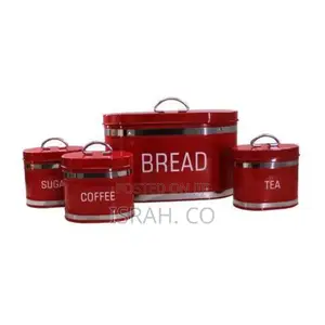Oval 4 Piece Bread Bin Tea Coffee Sugar Canister Set