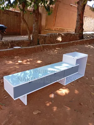 White and Gray Drawers Tv Stand No Handles
