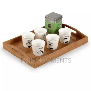 3 Piece Wooden Bamboo Serving Trays Platter - Brown 
