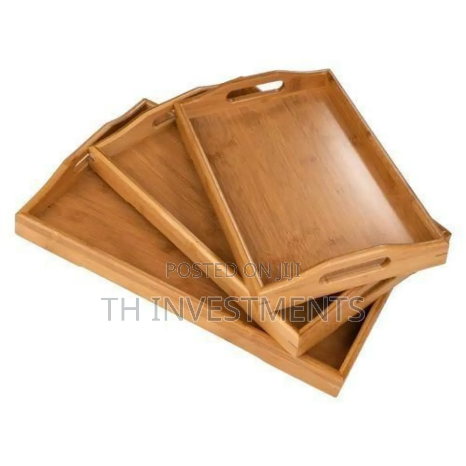 3 Piece Wooden Bamboo Serving Trays Platter - Brown 