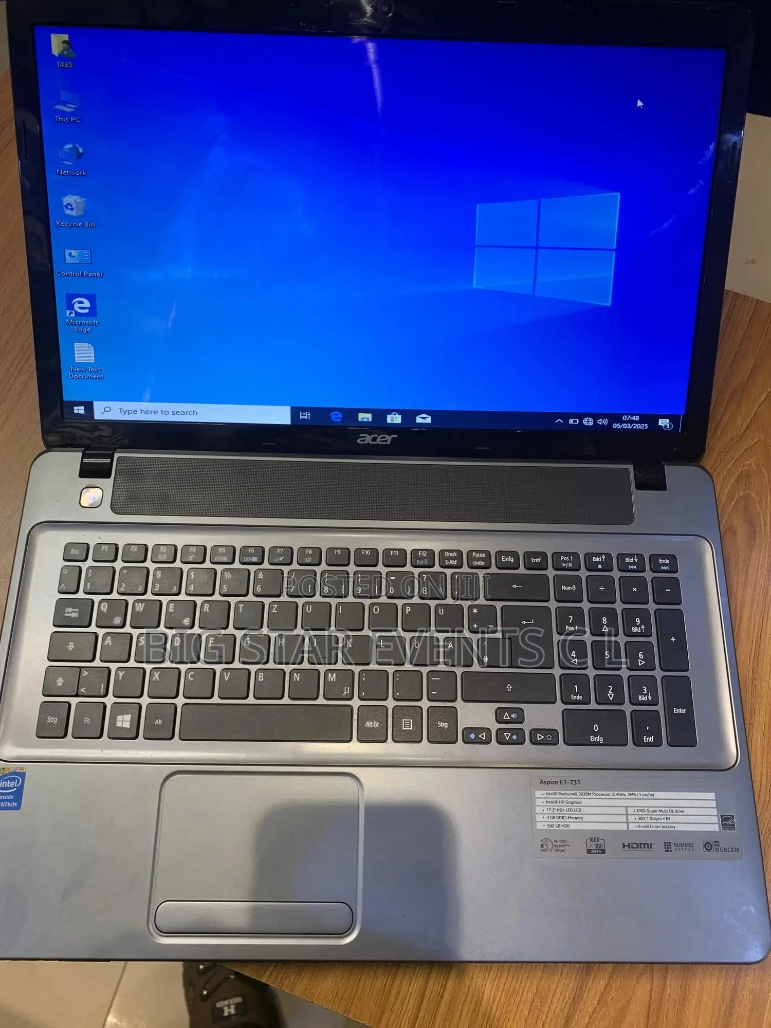 Laptop Acer Aspire E1-731 4GB Intel Pentium HDD 500GB