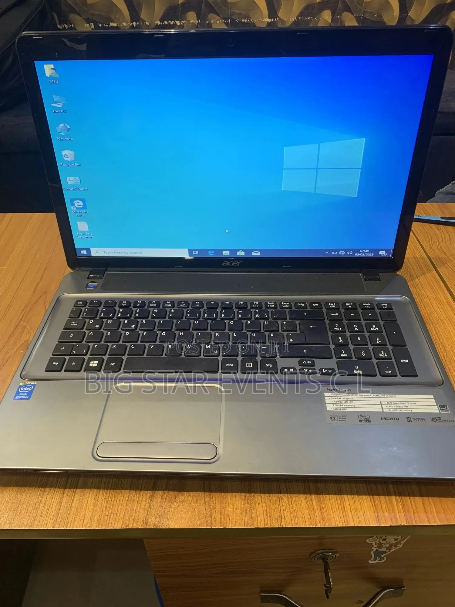 Laptop Acer Aspire E1-731 4GB Intel Pentium HDD 500GB