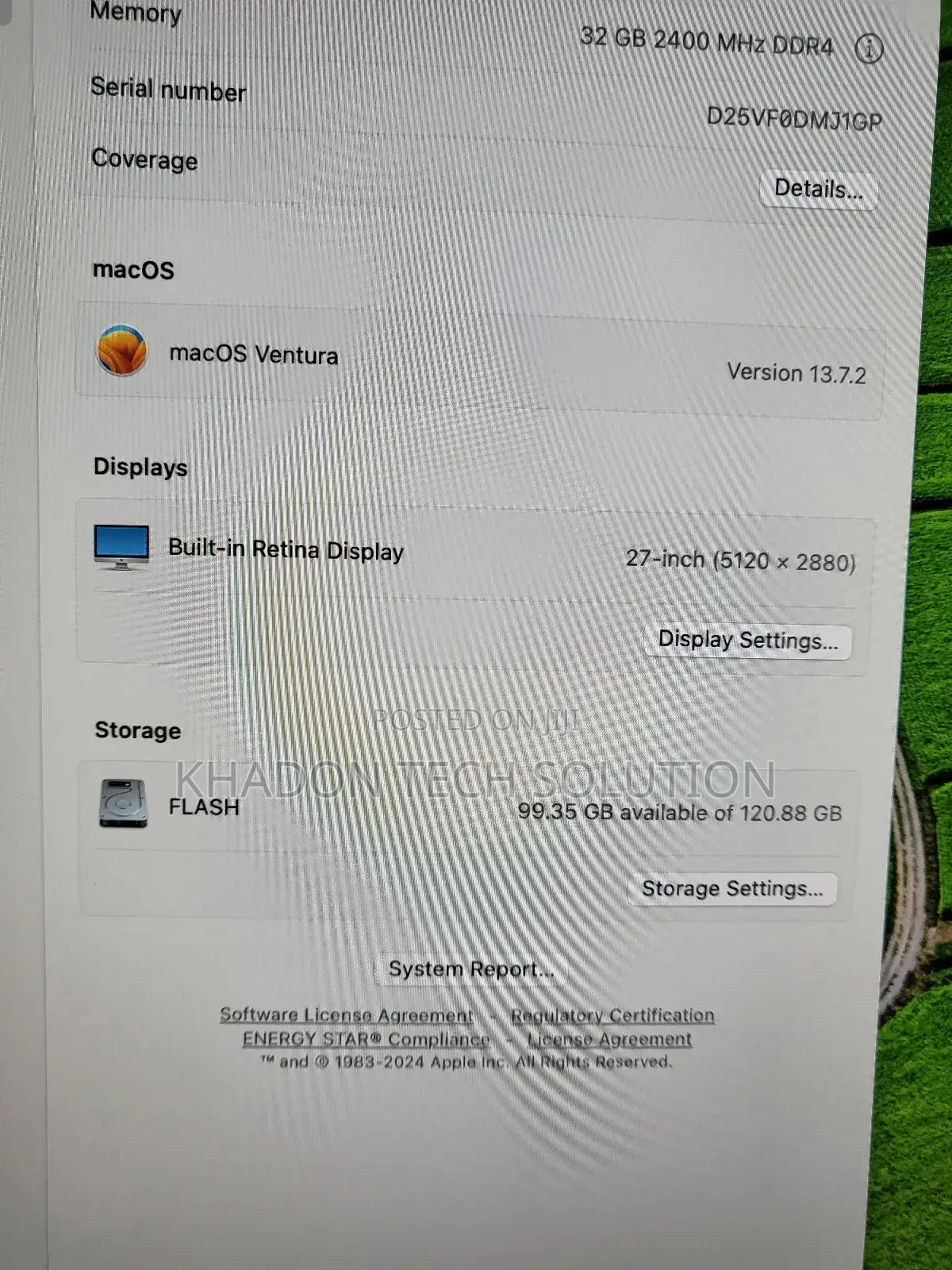 Desktop Computer Apple iMac 32GB Intel Core I7 SSD 1.5T