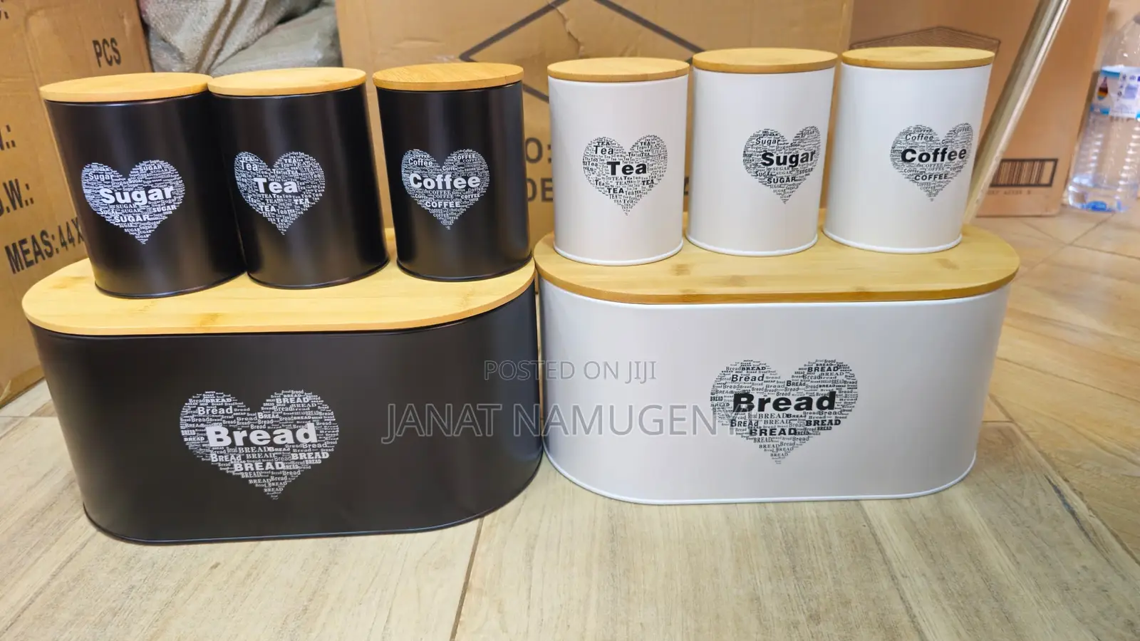 4 Piece Bread Bin and Tea, Coffee and Sugar Canisters