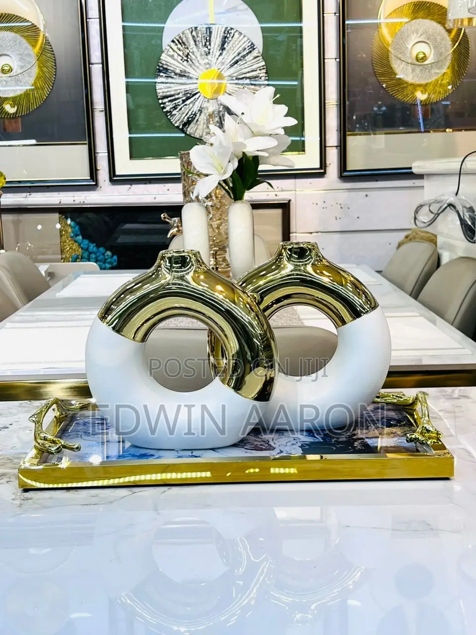 Gold Donut Vase Statues