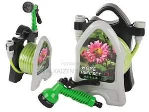 Garden Watering Hose Pipe on Stand With Coiled Spray Gun 10m