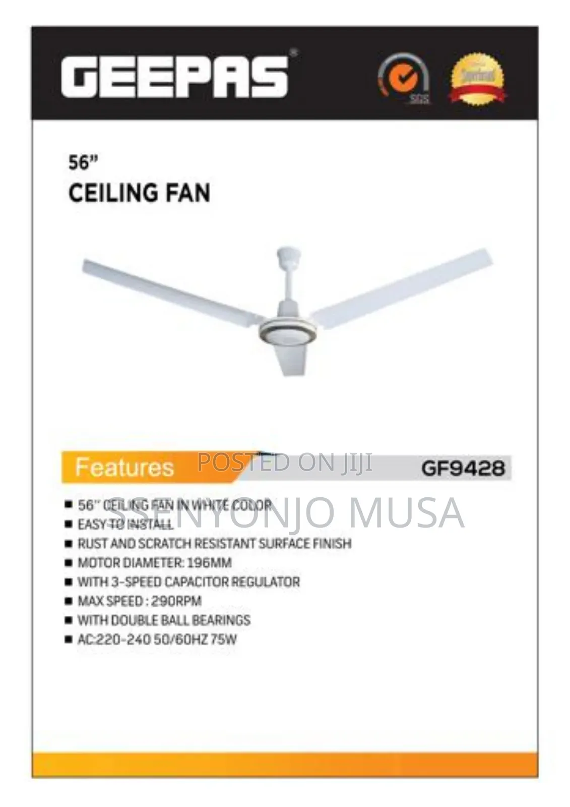 Geepas 56inchs 3-Blade Ceiling Fan