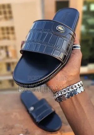 Men’S Black Lacoste Push in Leather Sandals