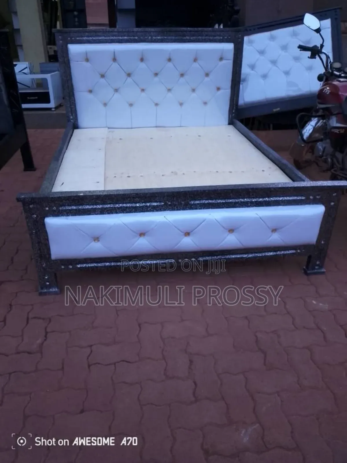 White Silver Frame Gold Buttoned 5by6 Bed