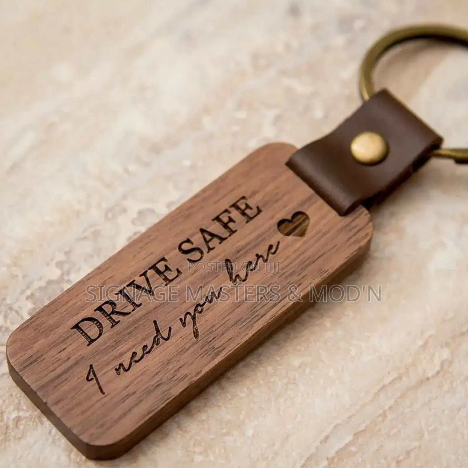 Leather Belt Wooden Keychain