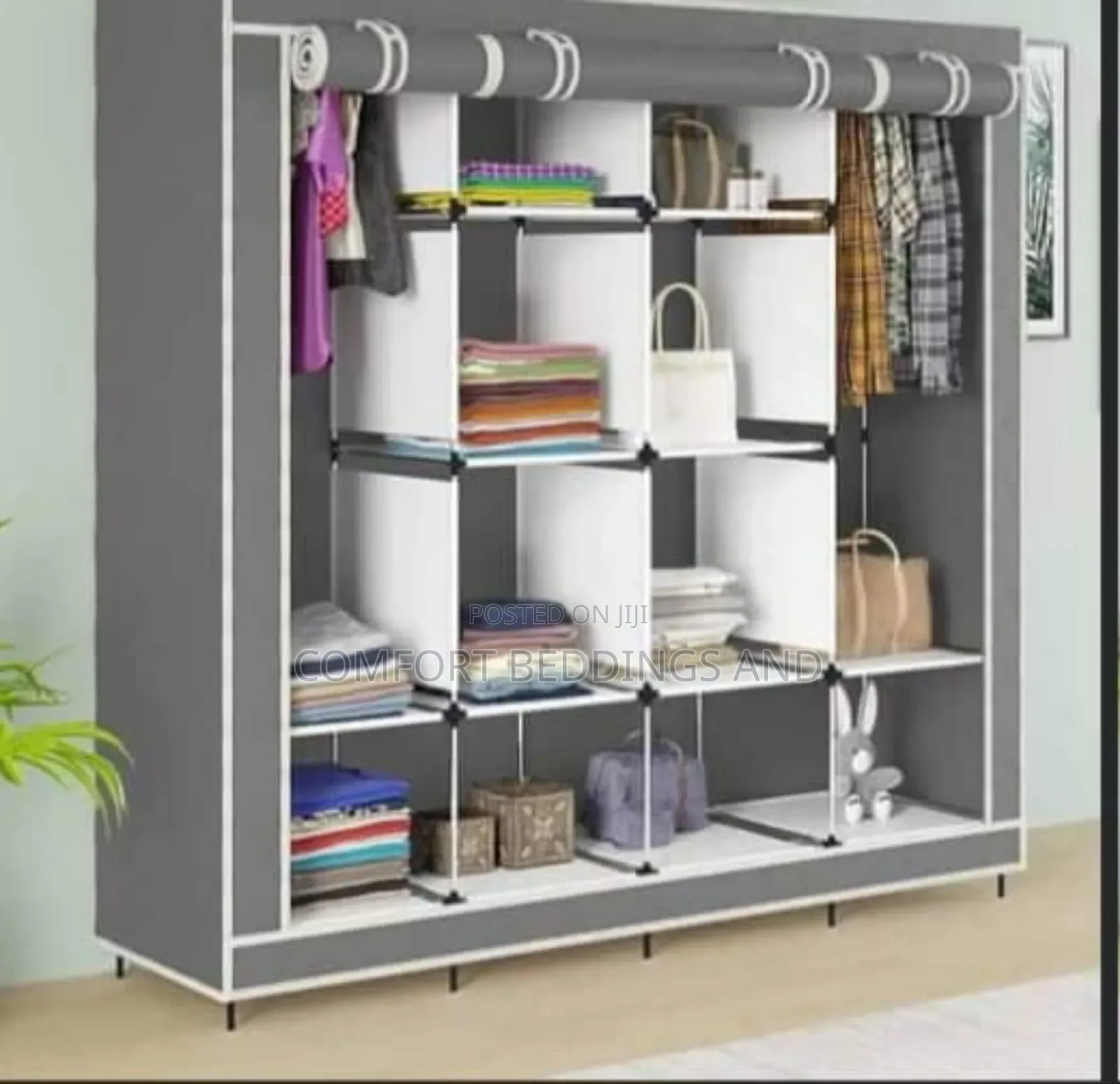 Four Column Metallic Closet Gray