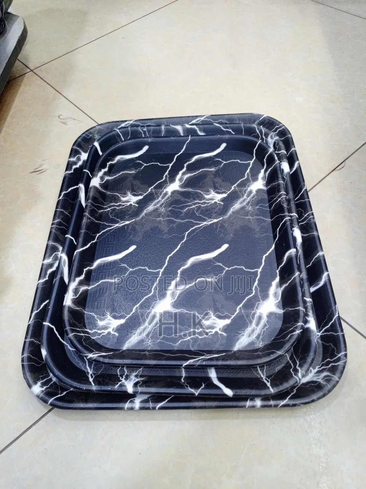 Black Rectangular Plastic Trays- 3pcs