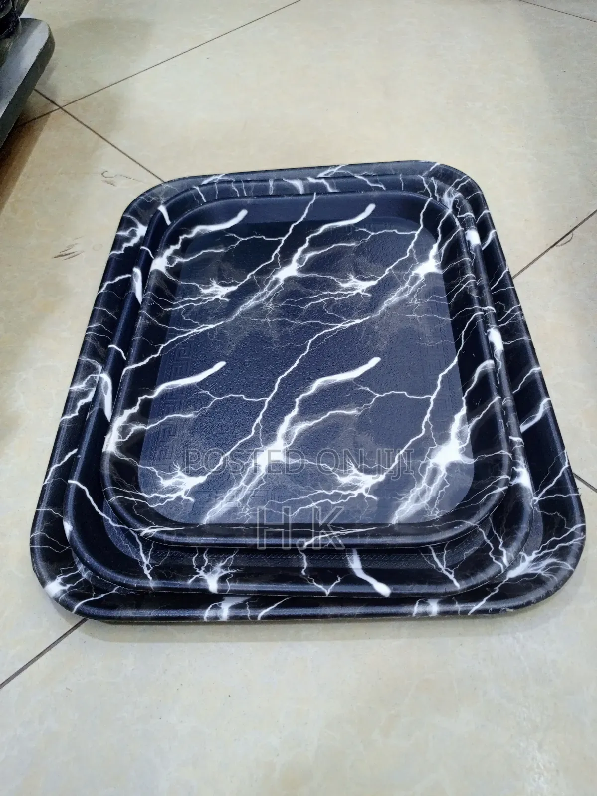 Black Rectangular Plastic Trays- 3pcs