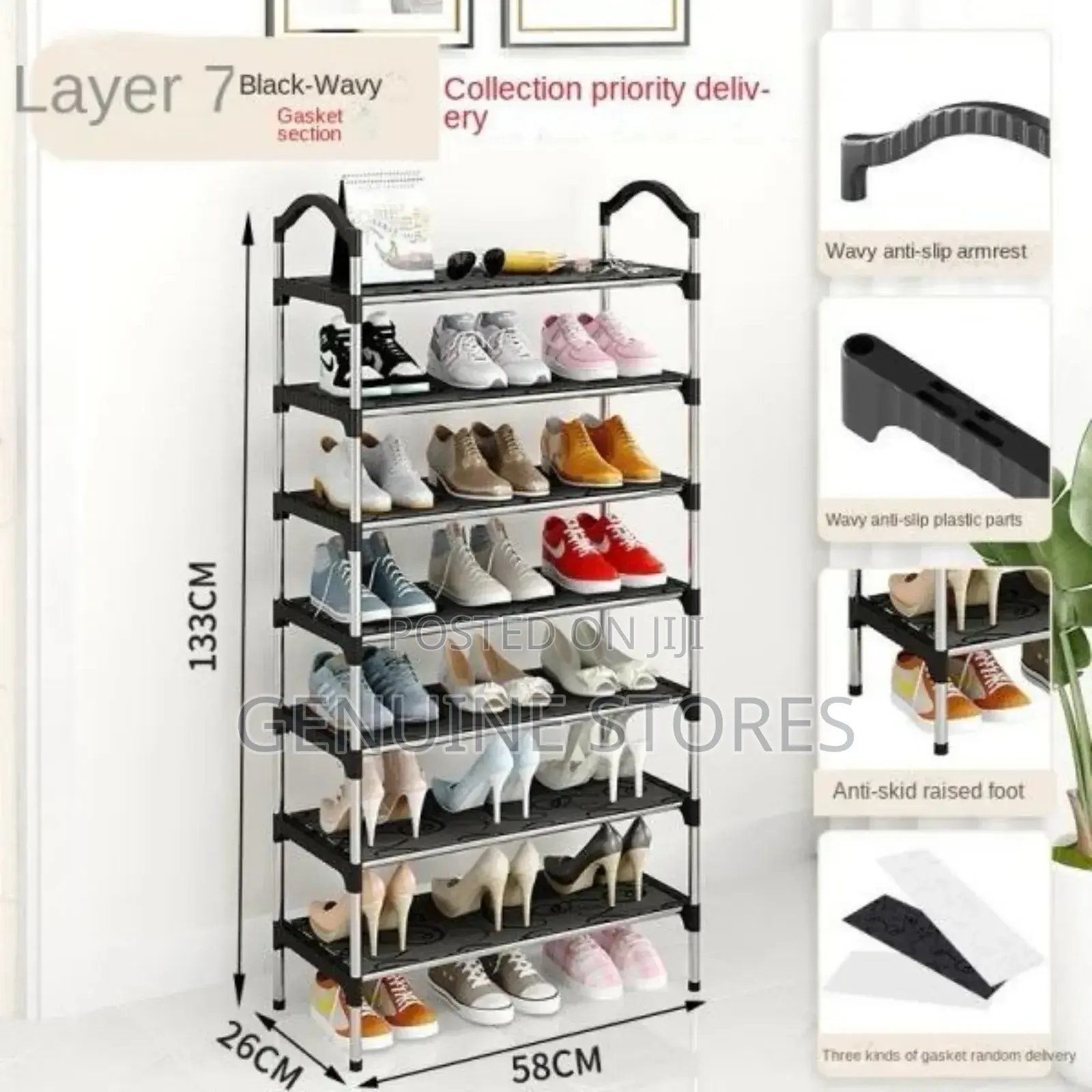 7 Layer Black Wavy Shoe Rack.