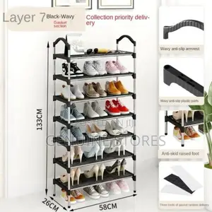 7 Layer Black Wavy Shoe Rack.