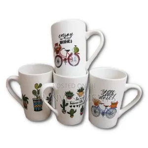 6 Pieces of Mult-Printed Coffee Tea Cups Mugs- White 