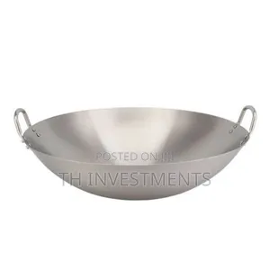 Stainless Steel Wok Stir Frying Pan - Silver 