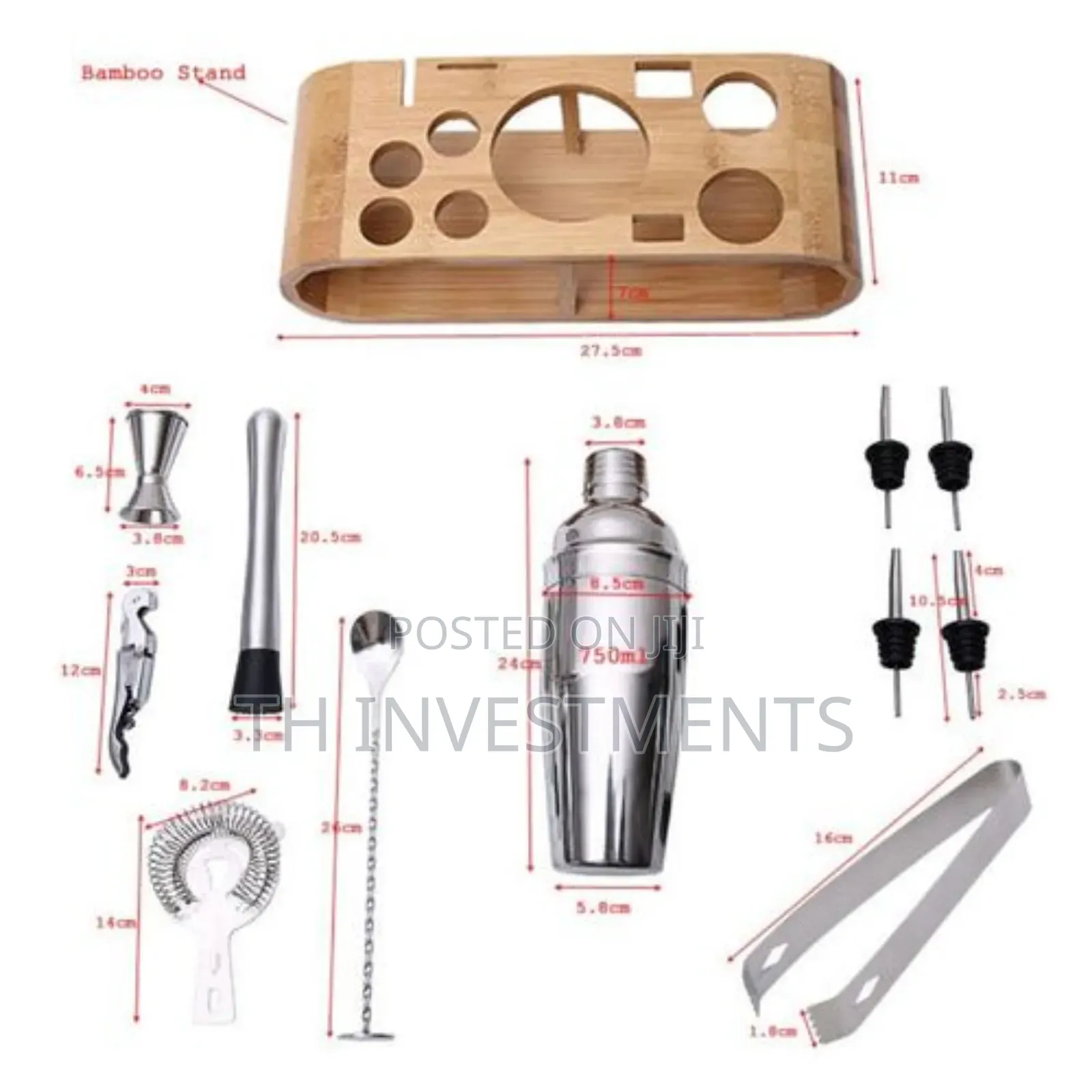 12-Piece Martini Cocktail Shaker 750ml in Stainless Bamboo