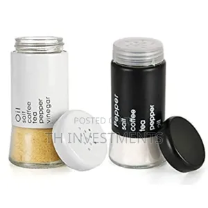 2 Pc Steel And Glass Pepper And Salt Shaker Set-black White.