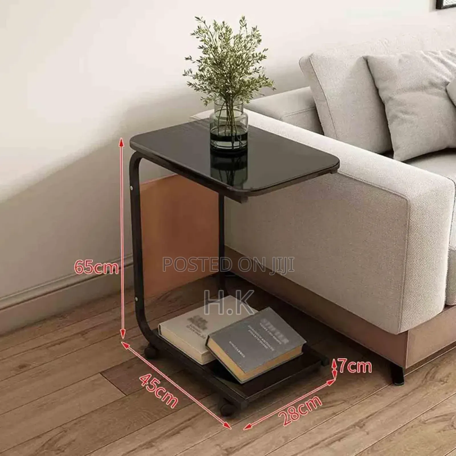 C-Shaped Side Table With Wheels
