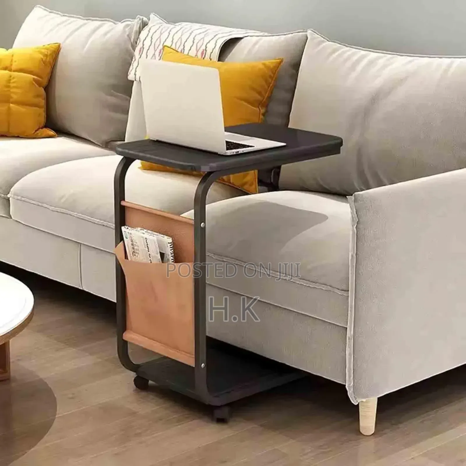 C-Shaped Side Table With Wheels