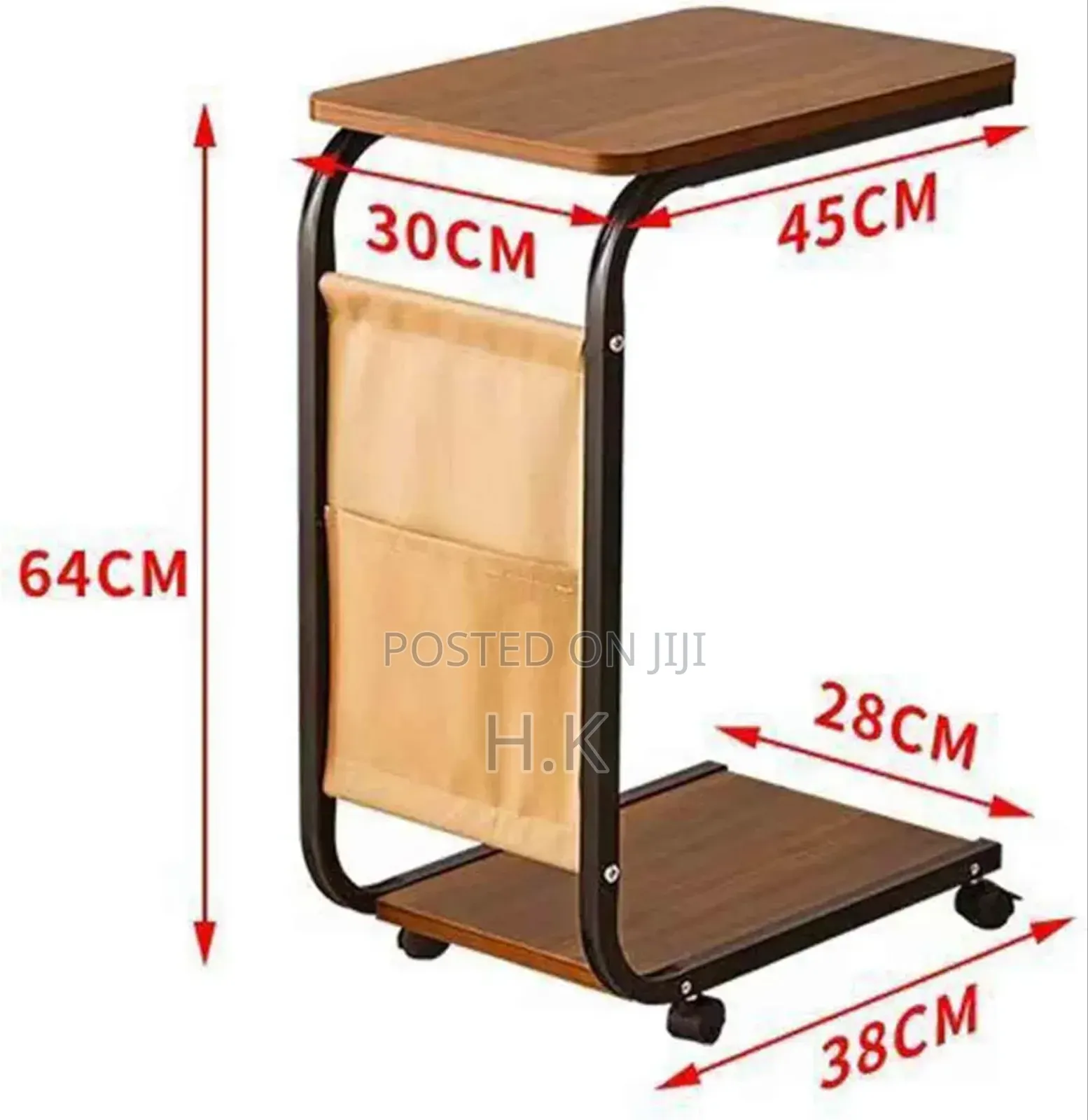 C-Shaped Side Table With Wheels