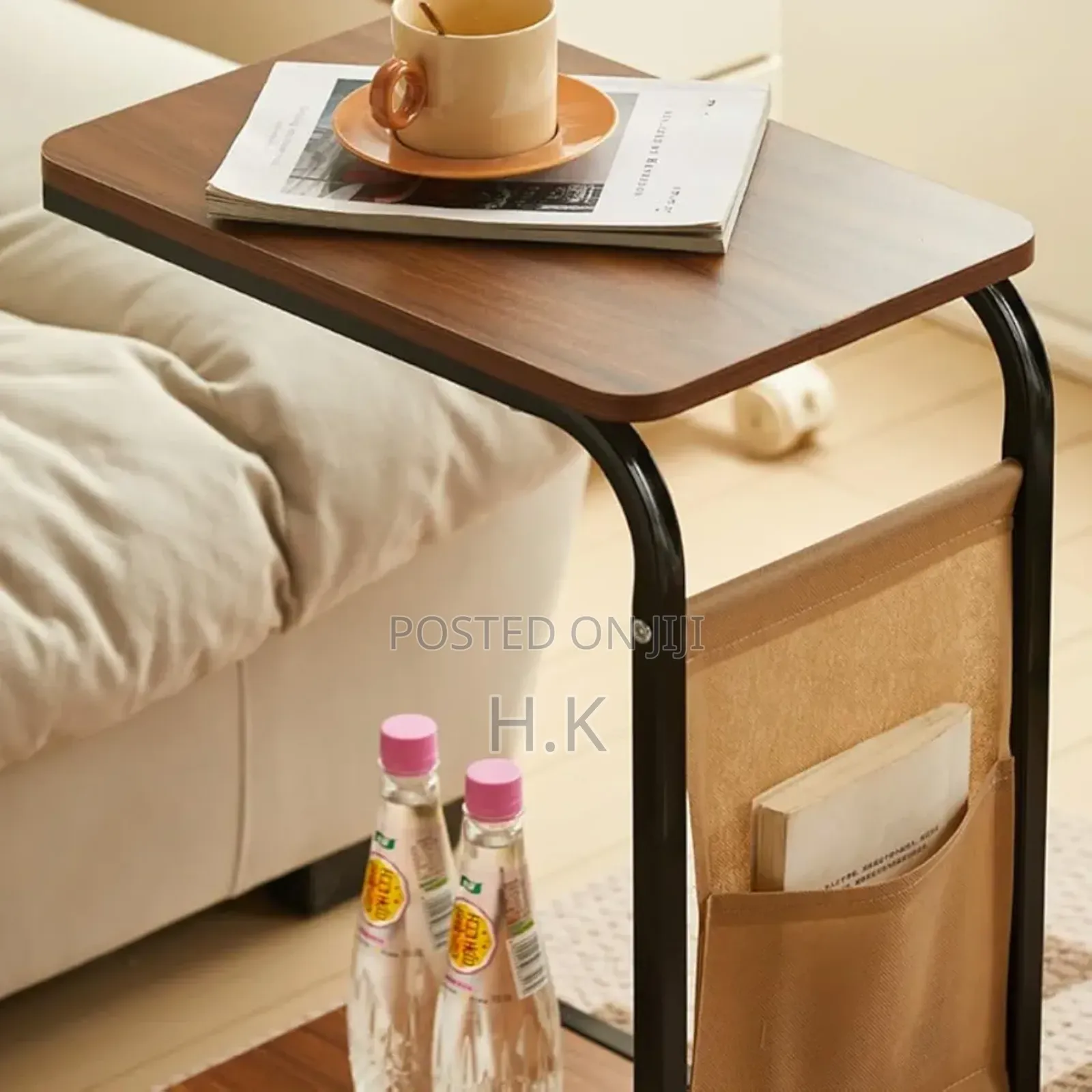 C-Shaped End Table With Wheels