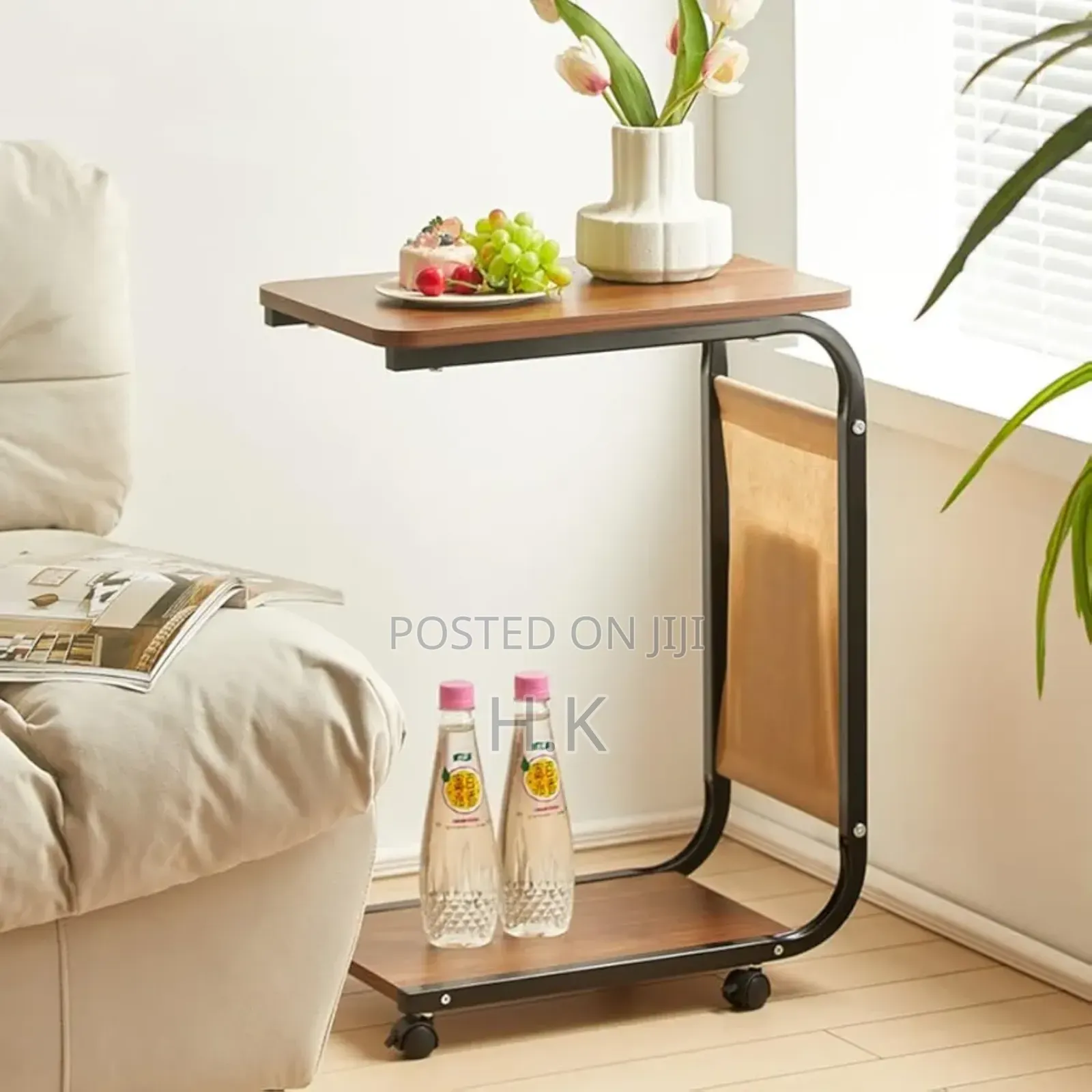 C-Shaped End Table With Wheels