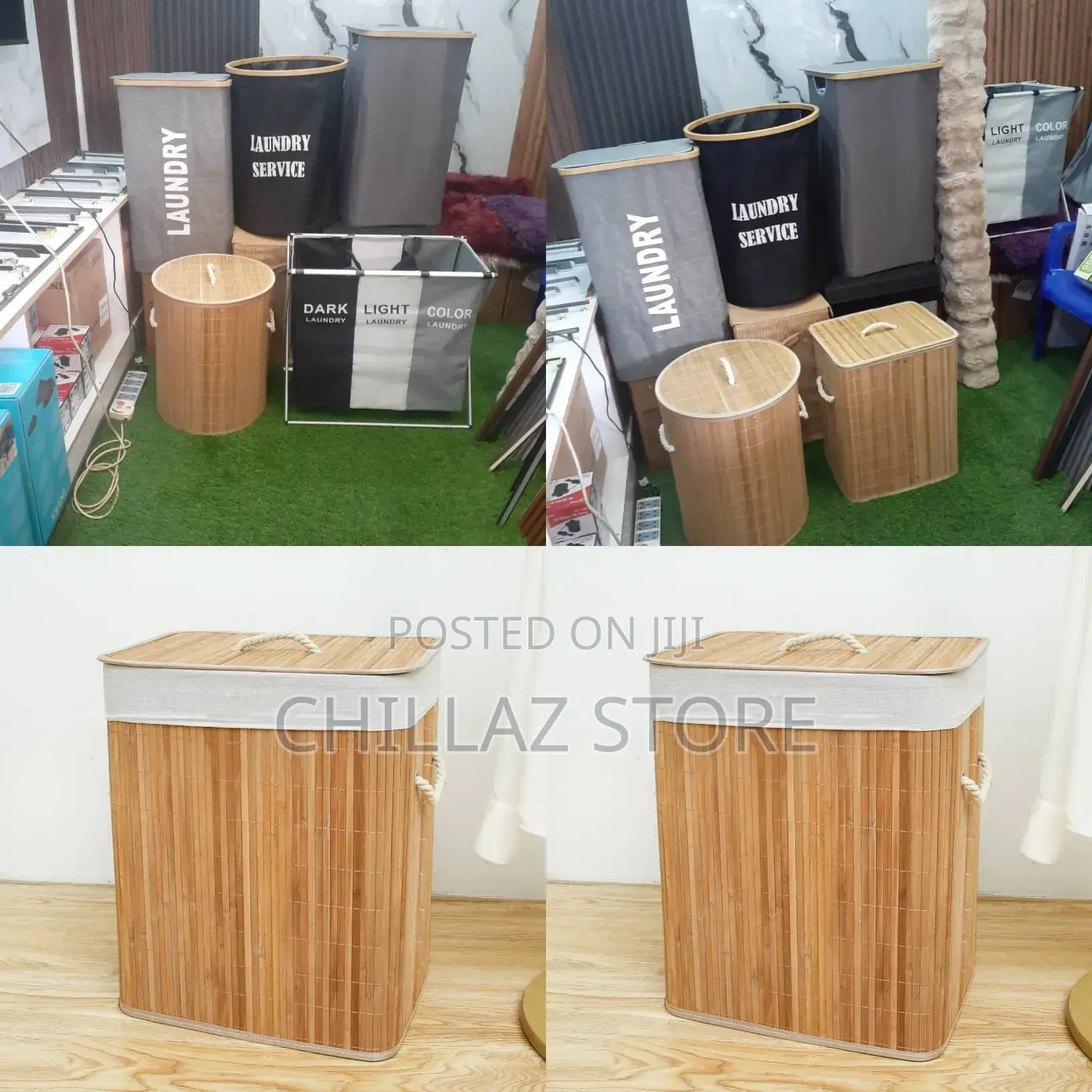 1 PCS Large Foldable Sturdy Bamboo Laundry Hamper.
