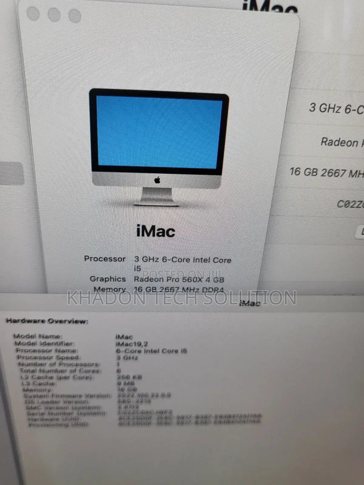 Desktop Computer Apple iMac 16GB Intel Core I5 SSD 512GB