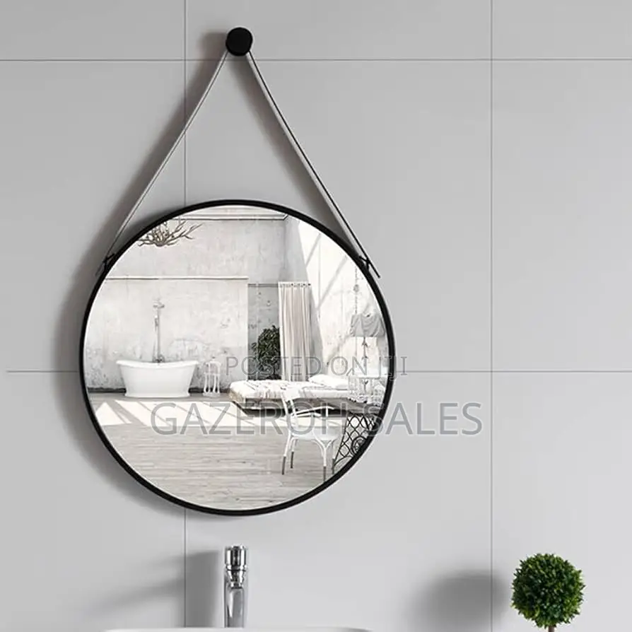 Round Hanging Mirror With Leather Strap